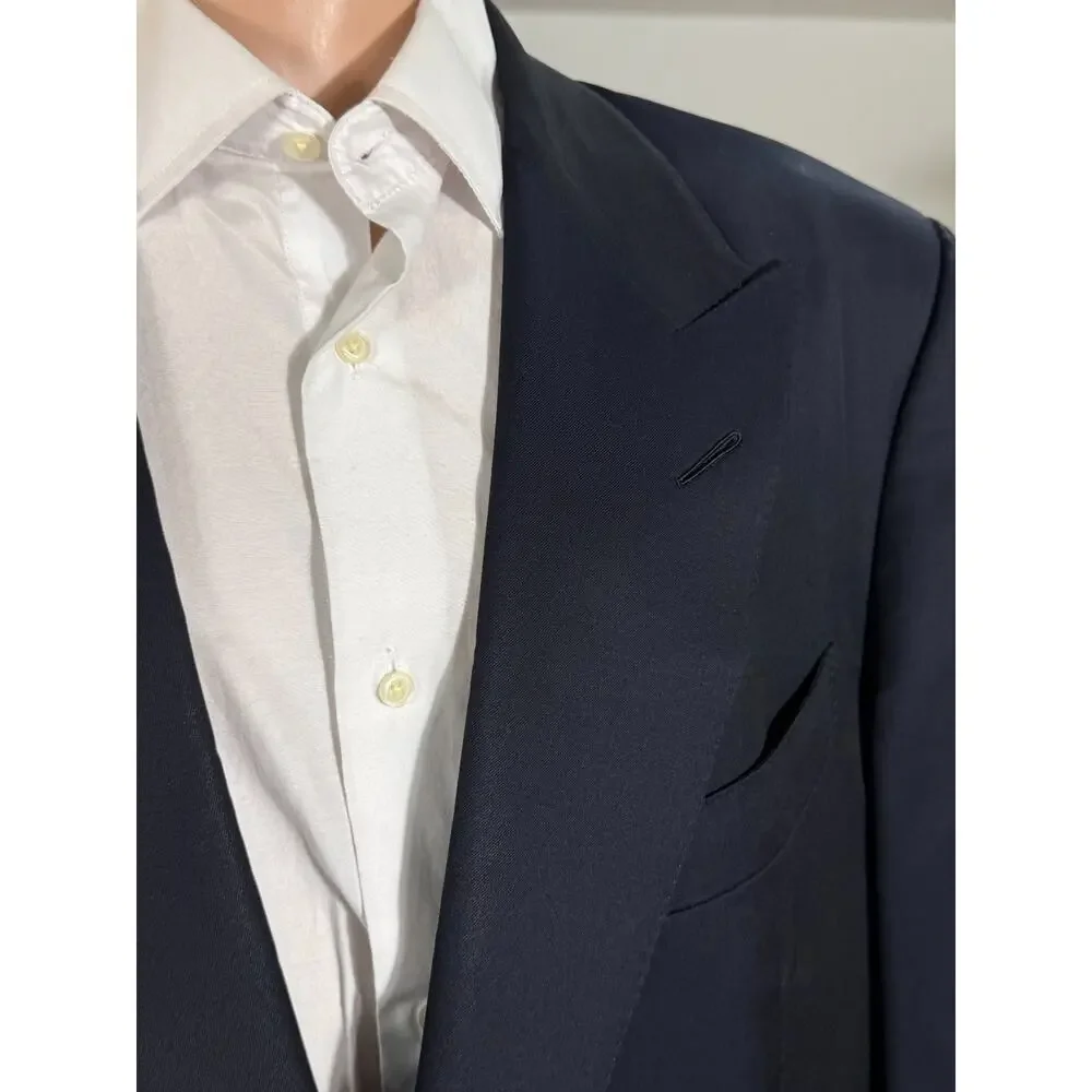 Tom Ford Navy Wool Mohair 2Pc Peak Lapel Suit Windsor 56 46R US 36x31 Trousers